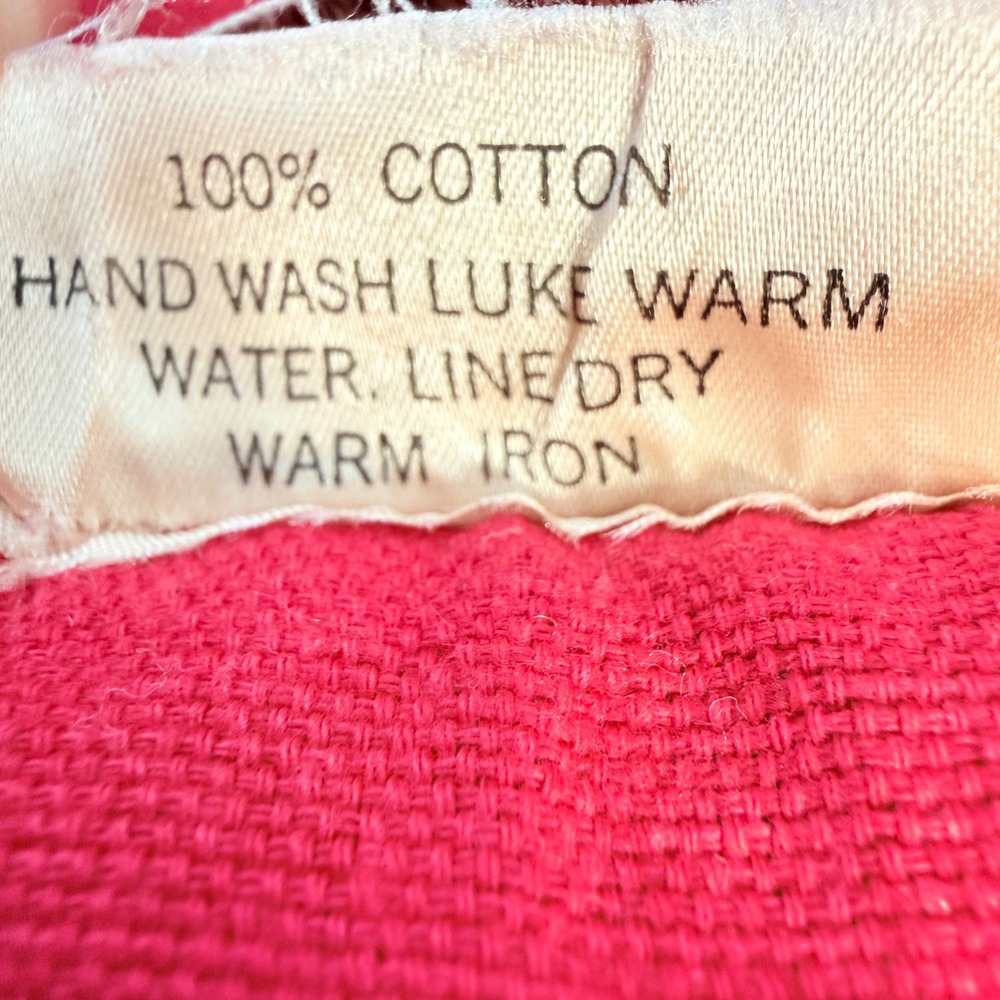 Irene Herbert's VTG 70s Red Cotton Embroidered Boho Midi Dress Square Neck Large - Picture 8 of 8